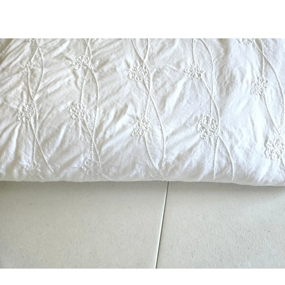 Simply Shabby Chic White Embroidered Floral 100% Cotton Queen Duvet Cover Button